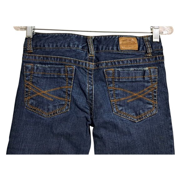 Aeropostale Bayla Skinny Low Rise Distressed Jeans Womens Sz 1/2 Reg Dark Wash - Picture 9 of 13